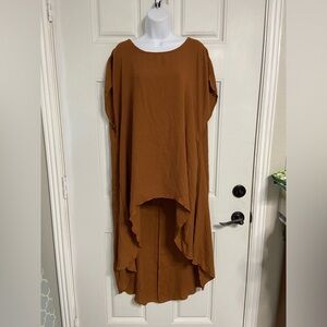 D7- CHA CHA VENTE Golden Brown Shark-Bite Hem T-Shirt Dress